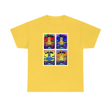 Load image into Gallery viewer, Four Faces of the Santa Fe from Gray vs. Grey in Color single panel Unisex Heavy Cotton Tee