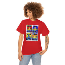 Load image into Gallery viewer, Four Faces of the Santa Fe from Gray vs. Grey in Color single panel Unisex Heavy Cotton Tee