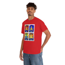 Load image into Gallery viewer, Four Faces of the Santa Fe from Gray vs. Grey in Color single panel Unisex Heavy Cotton Tee