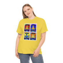 Load image into Gallery viewer, Four Faces of the Santa Fe from Gray vs. Grey in Color single panel Unisex Heavy Cotton Tee