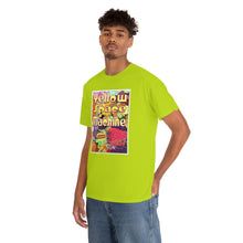 Load image into Gallery viewer, Yellow Space Machine from Gray vs. Grey in Color single panel Unisex Heavy Cotton Tee