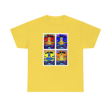 Load image into Gallery viewer, Four Faces of the Santa Fe from Gray vs. Grey in Color single panel Unisex Heavy Cotton Tee