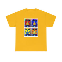Load image into Gallery viewer, Four Faces of the Santa Fe from Gray vs. Grey in Color single panel Unisex Heavy Cotton Tee