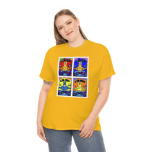 Load image into Gallery viewer, Four Faces of the Santa Fe from Gray vs. Grey in Color single panel Unisex Heavy Cotton Tee