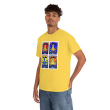 Load image into Gallery viewer, Four Faces of the Santa Fe from Gray vs. Grey in Color single panel Unisex Heavy Cotton Tee
