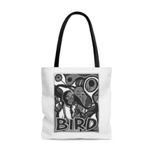 Load image into Gallery viewer, Charlie "Bird" Parker Black and White AOP Tote Bag