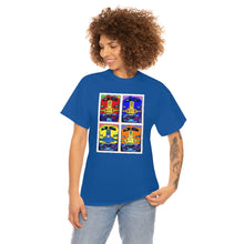 Load image into Gallery viewer, Four Faces of the Santa Fe from Gray vs. Grey in Color single panel Unisex Heavy Cotton Tee