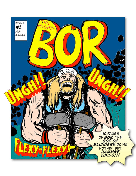 Comic book cover for The Mighty Bor, God of Blunders
