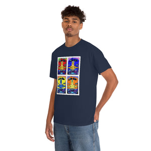 Four Faces of the Santa Fe from Gray vs. Grey in Color single panel Unisex Heavy Cotton Tee