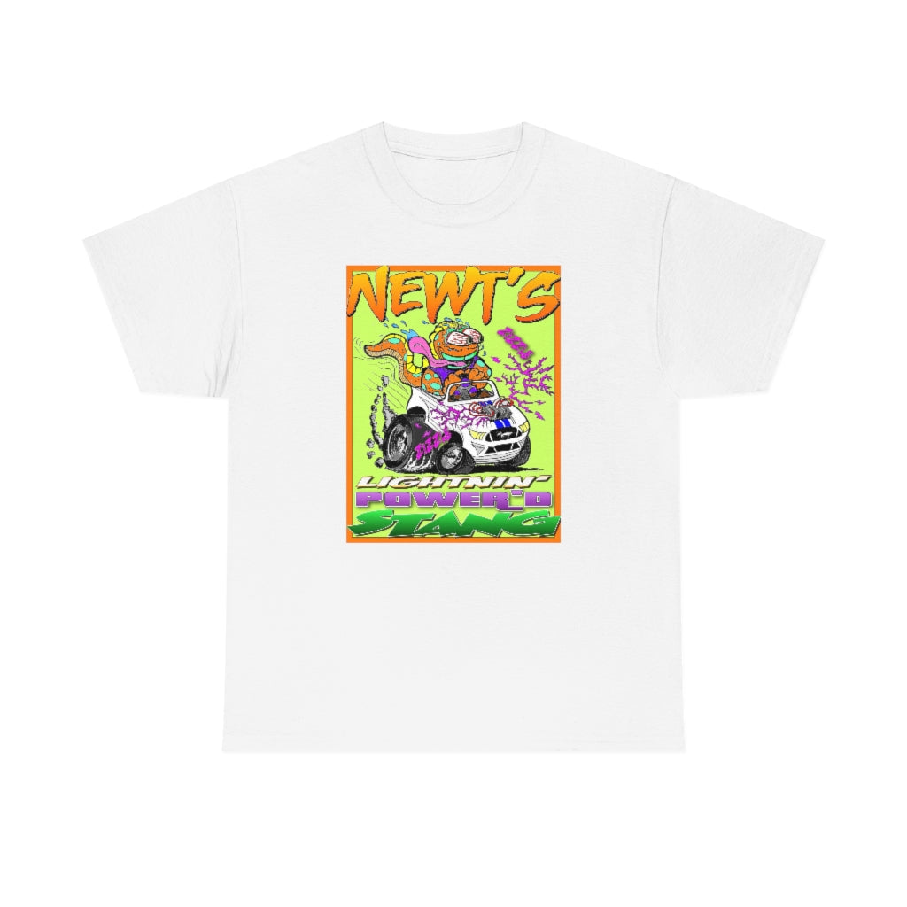 Newt's Electric Mustang from Gray vs. Grey in Color single panel Unisex Heavy Cotton Tee