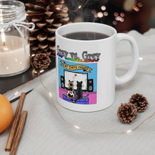 Load image into Gallery viewer, Gray vs. Grey in Color Cat Date Night Ceramic Mug 11oz
