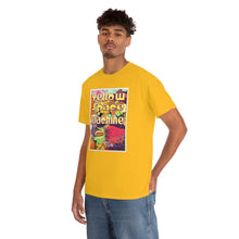 Load image into Gallery viewer, Yellow Space Machine from Gray vs. Grey in Color single panel Unisex Heavy Cotton Tee