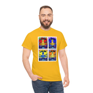 Four Faces of the Santa Fe from Gray vs. Grey in Color single panel Unisex Heavy Cotton Tee